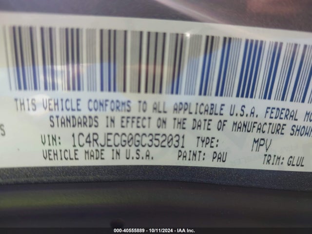 1C4RJECG0GC352031 Jeep Grand Cherokee Overland