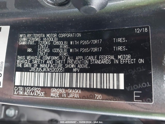 Toyota 4RUNNER SR5 2019 JTEZU5JR7K5202051 Image 9