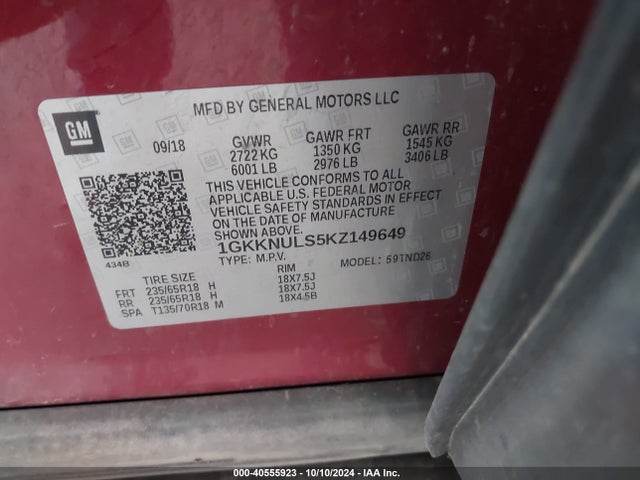 GMC Acadia Slt-1 2019 1GKKNULS5KZ149649 Image 9