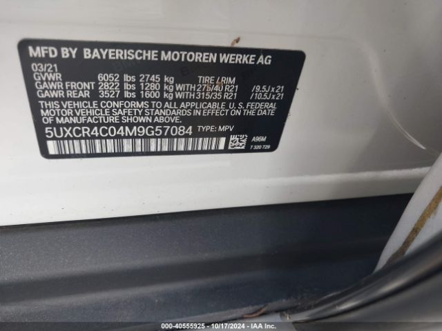 5UXCR4C04M9G57084 BMW X5 Sdrive40i