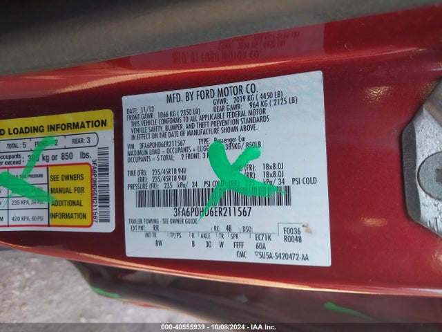 Ford FUSION SE 2014 3FA6P0HD6ER211567 Image 9