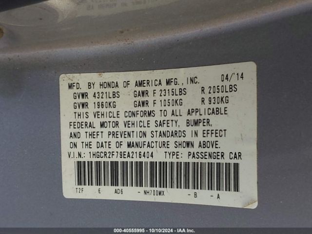 1HGCR2F79EA216404 Honda ACCORD EX