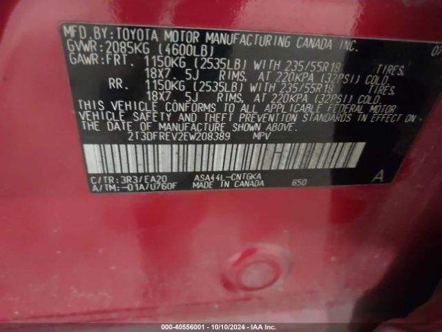 2T3DFREV2EW208389 Toyota Rav4 Limited