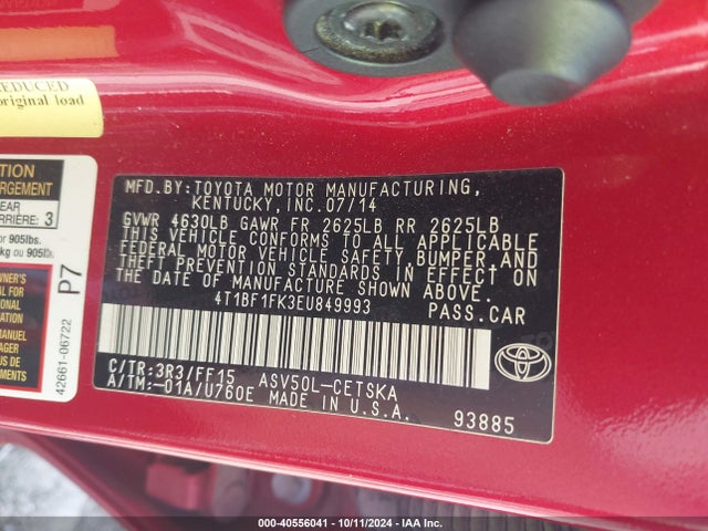 Toyota CAMRY SE 2014 4T1BF1FK3EU849993 Image 9
