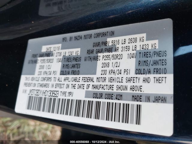 JM3TCBDYXH0130693 Mazda Cx-9 Grand Touring