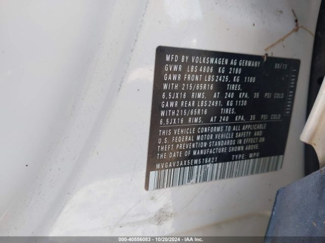 WVGAV3AX5EW518821 Volkswagen TIGUAN S