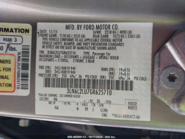 3LN6L2LU7GR625710 Lincoln MKZ HYBRID
