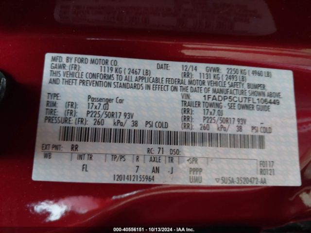 1FADP5CU7FL106449 Ford C-max Energi Sel