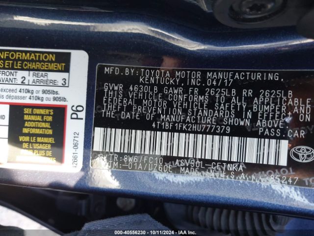4T1BF1FK2HU777379 Toyota CAMRY LE