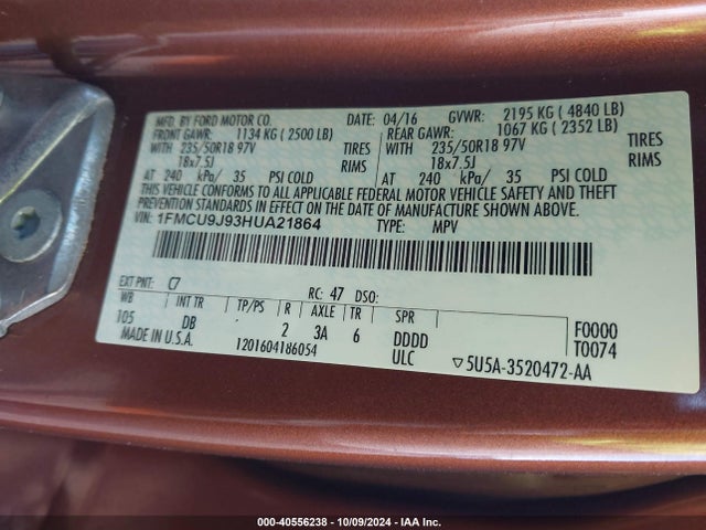 Ford Escape Titanium 2017 1FMCU9J93HUA21864 Image 9