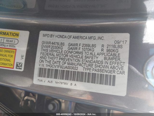 1HGCV1F92JA003022 Honda Accord Touring
