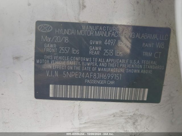 5NPE24AF8JH699151 Hyundai SONATA SE