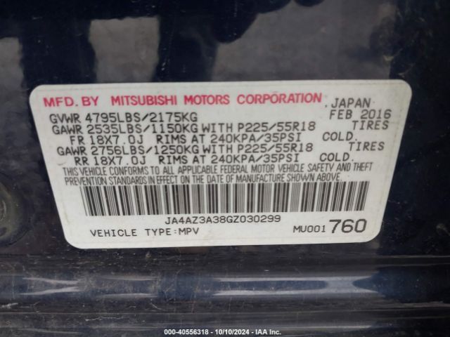 2016 MITSUBISHI OUTLANDER JA4AZ3A38GZ030299 Photo 8