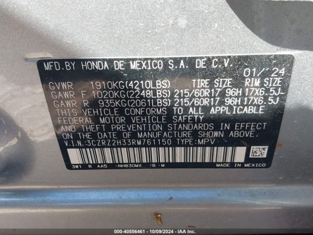 3CZRZ2H33RM761150 Honda Hr-v Awd Lx