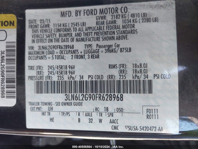 3LN6L2G90FR628968 Lincoln MKZ