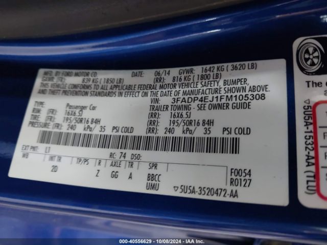 3FADP4EJ1FM105308 Ford FIESTA SE