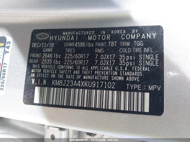 Hyundai TUCSON SE 2019 KM8J23A4XKU917102 Image 9
