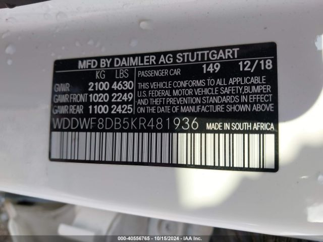 WDDWF8DB5KR481936 Mercedes-Benz C 300