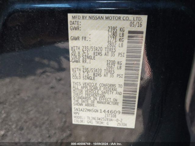 5N1AZ2MH5GN144609 Nissan Murano Platinum