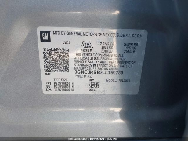 3GNCJKSB7LL159780 Chevrolet Trax Fwd Ls
