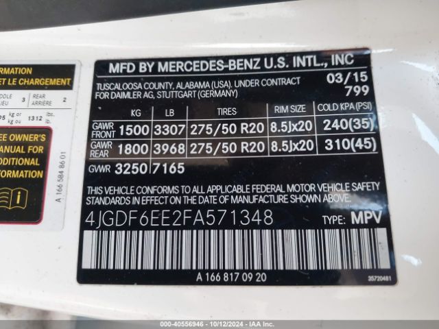 4JGDF6EE2FA571348 Mercedes-Benz Gl 450 4matic