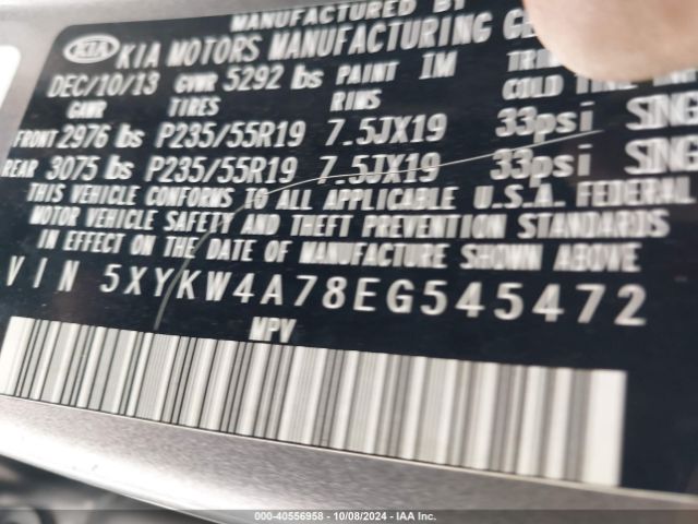 5XYKW4A78EG545472 KIA Sorento Limited V6