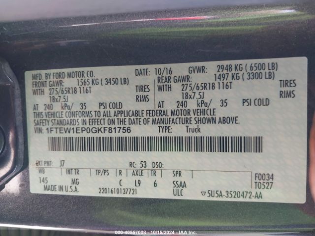 1FTEW1EP0GKF81756 Ford F-150 Xlt