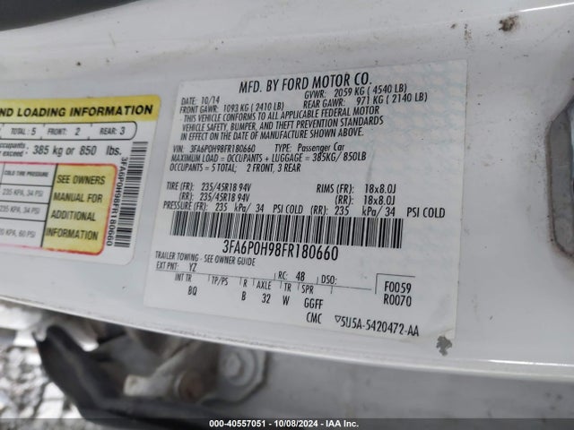 Ford FUSION SE 2015 3FA6P0H98FR180660 Image 9