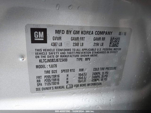 Chevrolet TRAX LS 2018 KL7CJNSB2JB723499 Image 9
