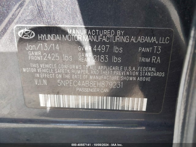 Hyundai Sonata Limited 2.0t 2014 5NPEC4AB8EH879231 Image 9