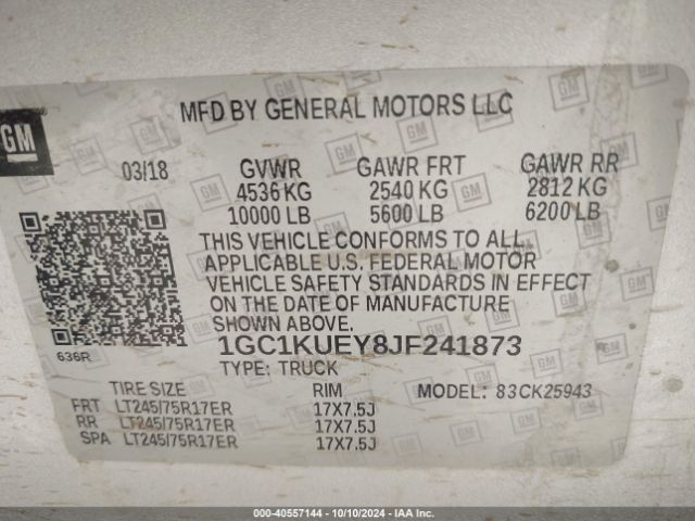 1GC1KUEY8JF241873 Chevrolet Silverado 2500hd Wt
