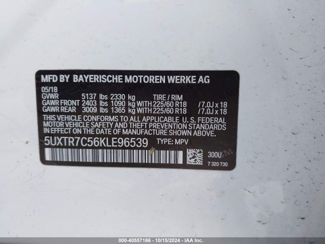 BMW X3 Sdrive30i 2019 5UXTR7C56KLE96539 Image 9