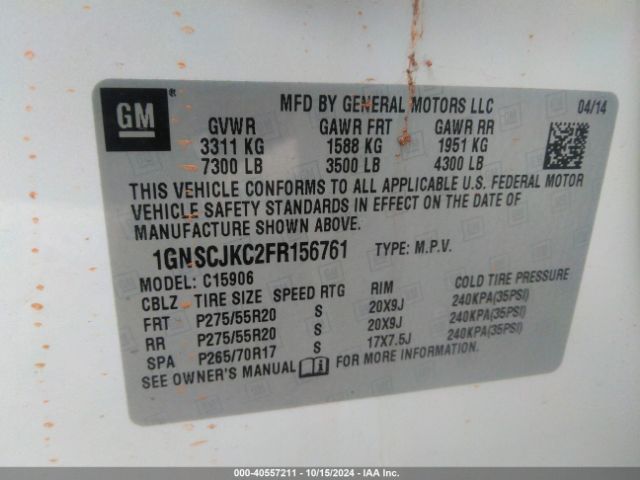 1GNSCJKC2FR156761 Chevrolet Suburban 1500 Lt