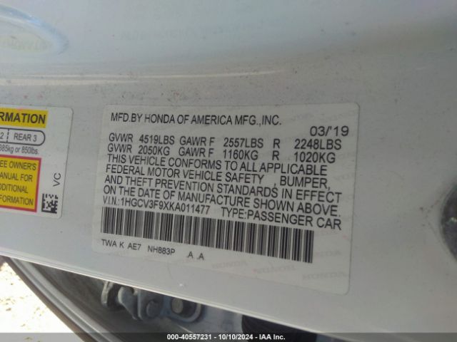 1HGCV3F9XKA011477 Honda Accord Hybrid Touring