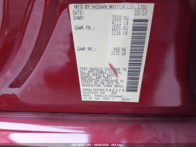 Nissan Altima 2.5 Sv 2014 1N4AL3AP3EN242273 Image 9
