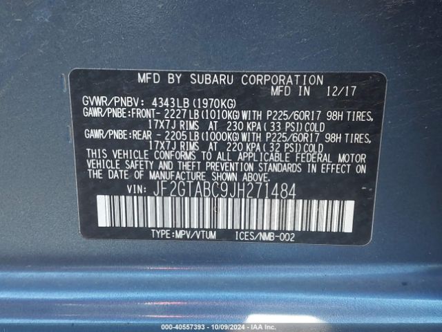 JF2GTABC9JH271484 Subaru Crosstrek 2.0i Premium