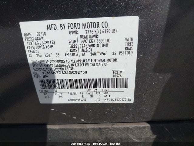 Ford EXPLORER XLT 2018 1FM5K7D82JGC92750 Image 9