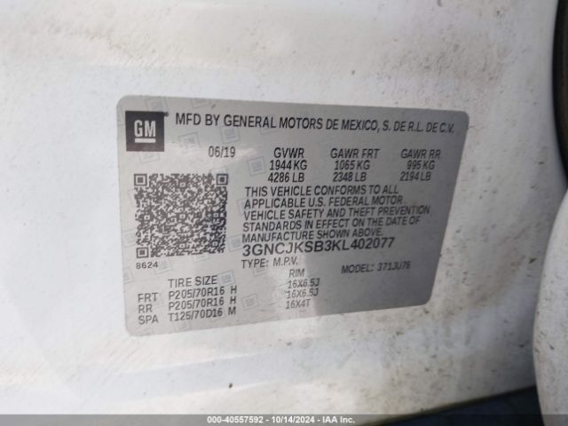 3GNCJKSB3KL402077 Chevrolet TRAX LS