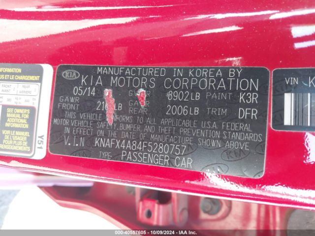 KNAFX4A84F5280757 KIA FORTE EX