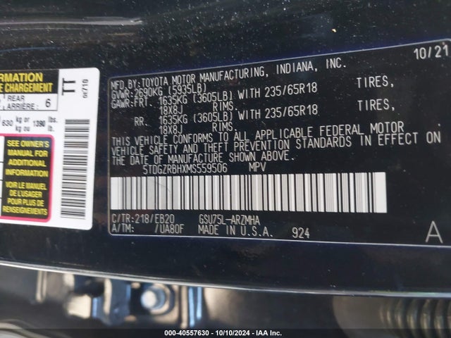 Toyota Highlander Xle 2021 5TDGZRBHXMS559506 Image 9