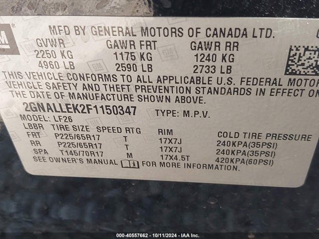 Chevrolet Equinox L 2015 2GNALLEK2F1150347 Image 9
