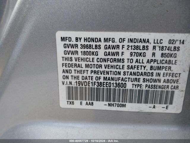 19VDE1F38EE013600 Acura Ilx 2.0l