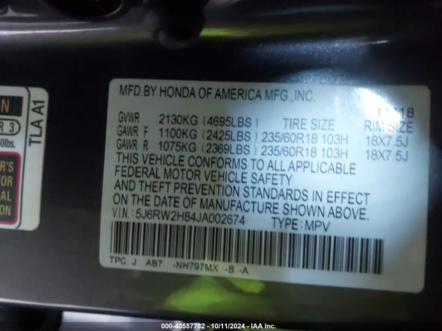 5J6RW2H84JA002674 Honda Cr-v Ex-l/ex-l Navi