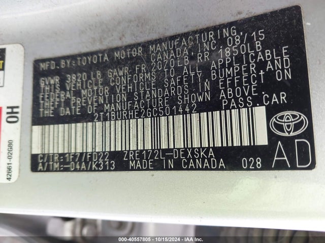 Toyota Corolla S Plus 2016 2T1BURHE2GC501442 Image 9