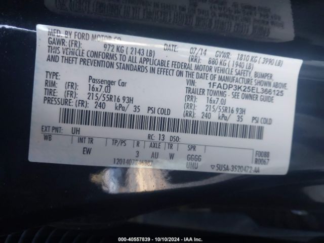 1FADP3K25EL366125 Ford FOCUS SE