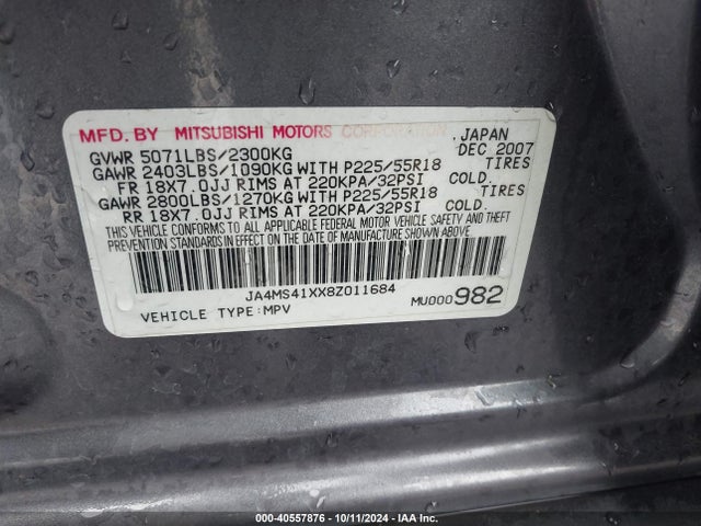 2008 MITSUBISHI OUTLANDER JA4MS41XX8Z011684 Photo 8