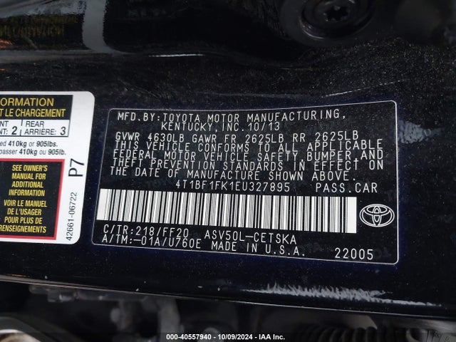 Toyota CAMRY SE 2014 4T1BF1FK1EU327895 Image 9