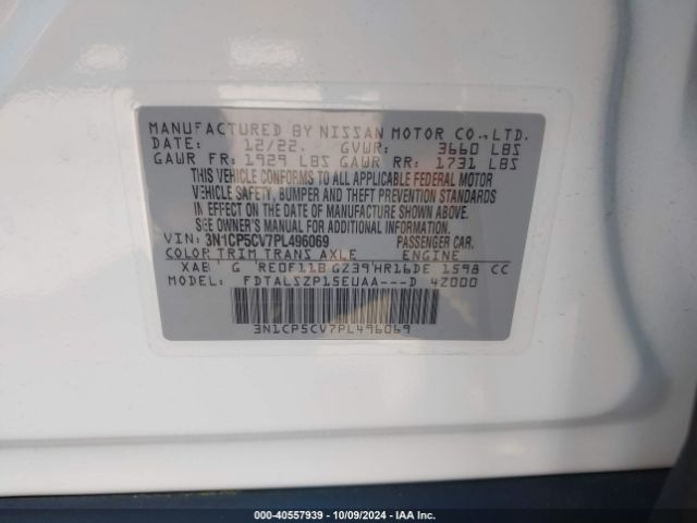 3N1CP5CV7PL496069 Nissan Kicks Sv Xtronic Cvt