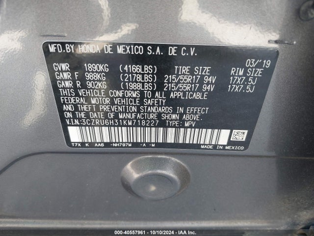 Honda HR-V LX 2019 3CZRU6H31KM718227 Image 9