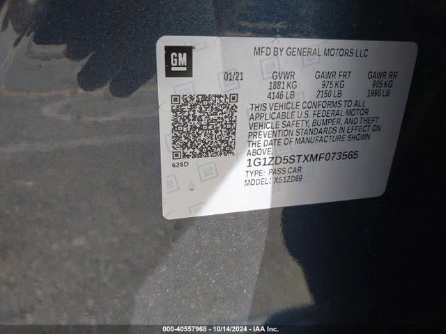 Chevrolet MALIBU LT 2021 1G1ZD5STXMF073565 Image 9